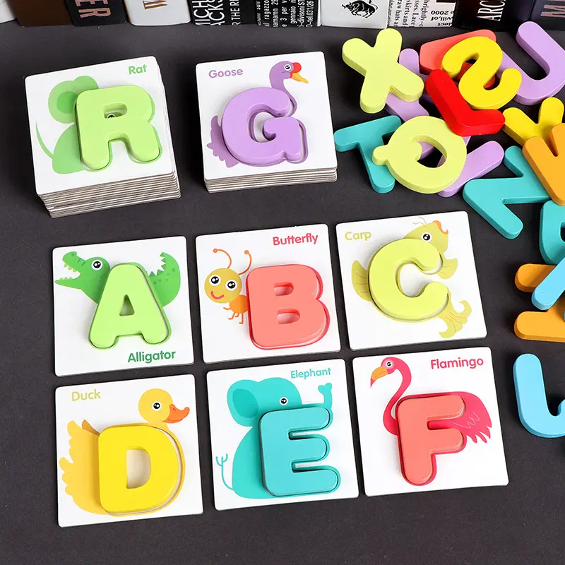 Wholesale wood toy English alphabet learning card jigsaw puzzles sell high quality Montessori preschool education toys for child