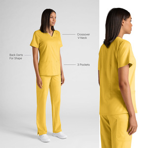 Women's V-Neck Scrub Top Solid Color Short Sleeve With Pockets Workwear Uniforms Moisture Wicking Standard Plus Size - Product Image 2