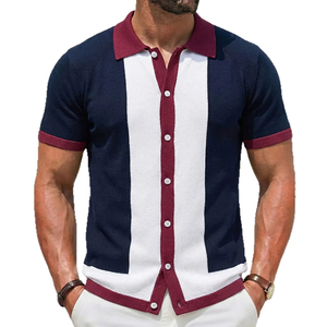 Nuova Collezione di <span class=keywords><strong>Polo</strong></span> da Uomo a Maniche Corte 100% Cotone, a Righe con Blocchi di Colore, <span class=keywords><strong>Cardigan</strong></span> Business - Product Image 4