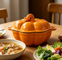 Cocotte en fonte émaillée 2QT, forme citrouille, couleur brillante, design mignon, pour cuisson de légumes, ustensile de cuisine tendance