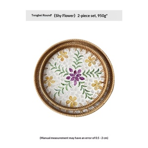 Panier à fruits en rotin fait à la main, plateau de service rond tissé avec décoration de coquillages colorés pour table de salon - Product Image 6