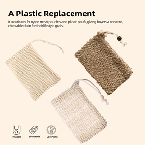 Pochette en coton sisal naturel pour savon, exfoliante, avec cordon de serrage, support suspendu, sans plastique, pour la salle de bain - Product Image 4