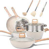 Batterie de cuisine 12-21 pièces en alliage d'aluminium, antiadhésive, avec casseroles, poêles, poêle à frire à fond plat, wok et marmite, pour usage domestique complet