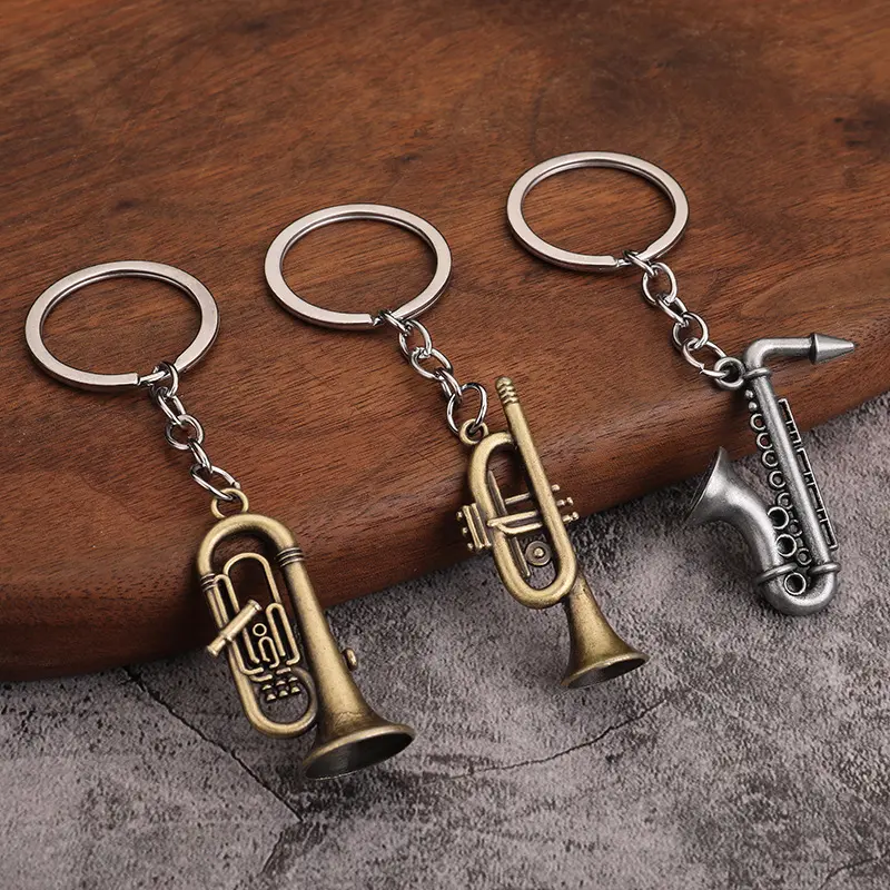 Promotion mode Mini Design trompette Saxophone métal porte-clés Instrument de musique porte-clés Souvenirs créatif porte-clés cadeaux