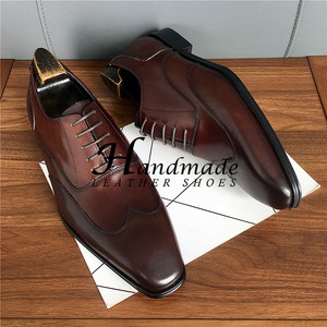 Chaussures en cuir haut de gamme faites à la main pour hommes, en cuir véritable importé de vache, style Oxford anglais à bout carré, chaussures habillées. - Product Image 4