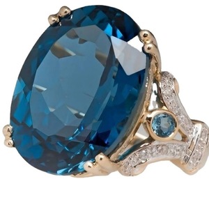 Bague en diamant aigue-marine plaquée or, sertie de griffes ovales, bijoux de fiançailles pour femmes - Product Image 5