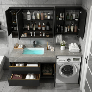 Mobile da Bagno Moderno di Lusso <span class=keywords><strong>con</strong></span> Piano in Marmo <span class=keywords><strong>Lavatrice</strong></span> e <span class=keywords><strong>Lavatoio</strong></span> per Hotel Resistente all'Acqua Facile da Pulire - Product Image 5