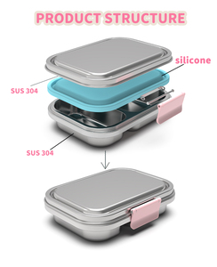 Boîte à bento portable en acier inoxydable SS304 à 2 compartiments, petit récipient de stockage alimentaire en métal pour enfants, boîte à <span class=keywords><strong>lunch</strong></span> - Product Image 4