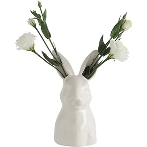 批发可爱陶瓷兔子形状花瓶用于婚礼家居装饰