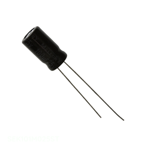 Condensador de Aluminio SEK101M025ST de Canal de Fabricante, 100uF 20% 25V, Tipo Radial TH, 100 uF, de Orificio Pasante - Product Image 1