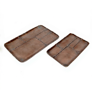Bandeja Decorativa Rústica Marrón, Centro de Mesa Rectangular, Plato de Servir Metálico Minimalista, Decoración para el Hogar - Product Image 1