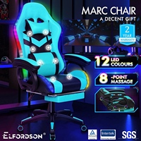 Silla de juegos Ecuador 400lbs azul Rgb Led Pc Gamer Silla de juegos con reposapiés altavoces y masaje Silla de videojuegos grande y alta