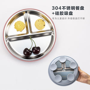 Plateau en acier inoxydable Offre Spéciale 304 avec base d'aspiration en silicone Plaque en acier inoxydable pour bébé à manger pour enfants avec aspiration - Product Image 6