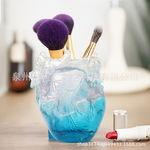 Portalápices de resina en forma de corazón, decoración creativa transparente azul para escritorio, regalo para el hogar y la oficina - Product Image 4