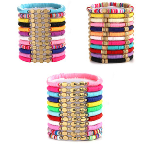 Bohemian Polymer <b>Clay</b> Beaded Elastic Bracelet <b>Set</b> Multi Layer Heart Shape Women Gift Jewelry Fashion Accessories Yiwu Origin - Product Image 1