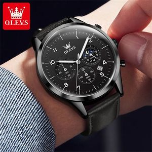 2882 Three Small Dials Genuine Leather Watchband Quartz Business Watch Round Shape Chronograph <b>Calendar</b> Men Wrist Watches - Product Image 3