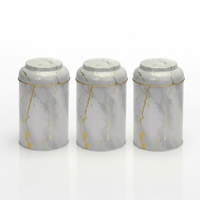 Ensemble de boîtes de rangement rondes en métal de diamètre 105x150mm (lot de 3) couvercle en dôme marbre blanc marbre blanc Design blanc