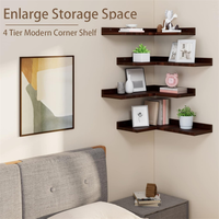Étagère murale d'angle en bois rustique en forme de L à 4 niveaux pour la cuisine et la salle de bain, décoration murale