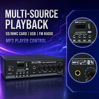 Amplificateur de sonorisation professionnel avec 1 entrée micro, 2 entrées ligne, USB, SD, radio, contrôle de volume séparé et protection contre les courts-circuits