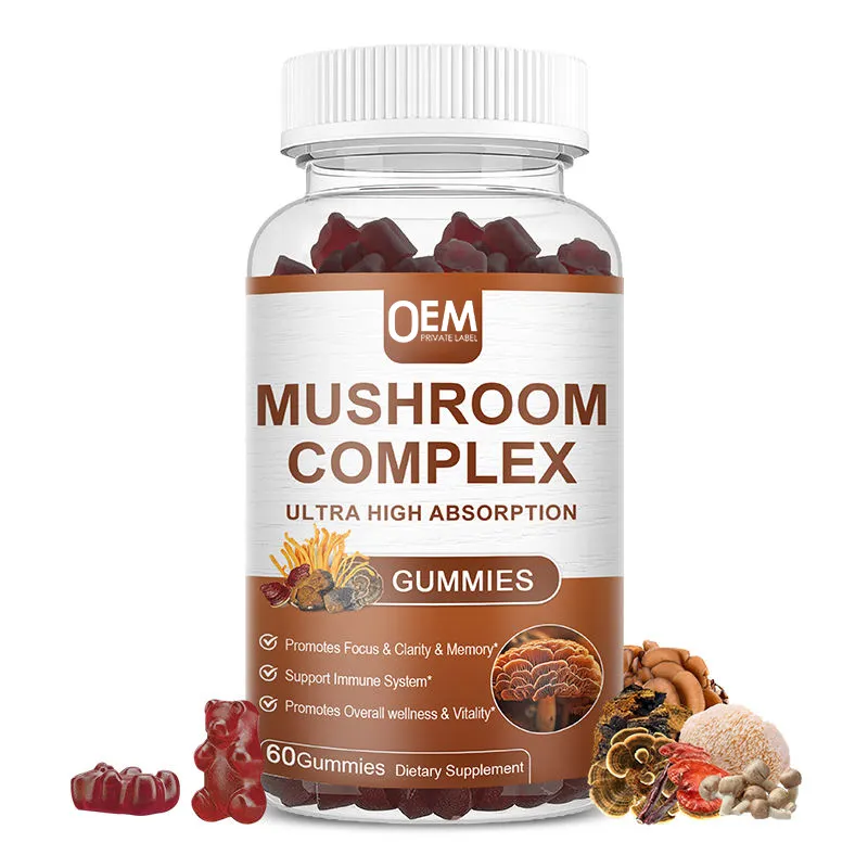 Private Label Champignon Gummies Paddenstoelencomplex Vullen Energie Aan En Verbeteren Het Geheugen 60 Gummies