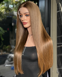 Parrucca Kosher in <span class=keywords><strong>Capelli</strong></span> Umani Premium, Lunga e Liscia, Marrone <span class=keywords><strong>Mogano</strong></span> con Riflessi, Top in Pizzo, Effetto Cuoio Capelluto Naturale per Perdita di <span class=keywords><strong>Capelli</strong></span> - Product Image 2
