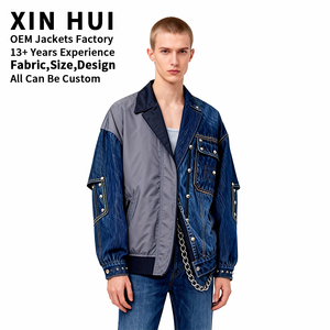 Chaqueta Vaquera de Invierno Personalizada OEM para Hombre, Estilo Urbano, con Parches de Colores en Contraste, Mezcla de Nylon y Lona, Diseño Retro, Multibolsillos, Forro Polar - Product Image 2