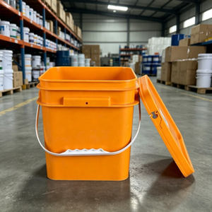 Square Plastic Pail with <b>Lid</b> & Handle Heavy Duty PP Square Bucket <b>for</b> <b>Paint</b> Coating Chemical Storage - Product Image 5