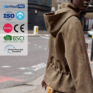 Mode automne nouveautés femmes col montant veste en <span class=keywords><strong>daim</strong></span> à capuche court <span class=keywords><strong>Trench</strong></span> Coat - Product Image 2