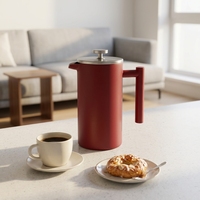 Presse à café française à double paroi OEM pour la maison, revêtement rouge, acier inoxydable 304, avec couvercle, pour les amateurs de café