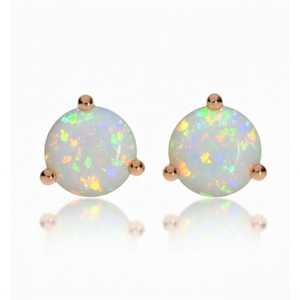 14K Gold <b>Opal</b> <b>Earrings</b>, <b>Opal</b> Gold <b>Earrings</b>, 3 Prong Martini <b>Opal</b> Studs, October Birthstone <b>Earring</b>, Bridesmaid, Everyday <b>Earring</b> - Product Image 4
