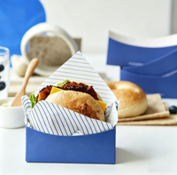 Boîte en carton bleue portable, plateau alimentaire jetable pour sandwichs, toasts et burgers, pour le petit-déjeuner à emporter