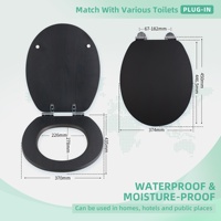 Siège de toilette en MDF noir à fermeture douce avec couvercle en bois naturel veiné jaune |   Siège de toilette