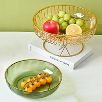 Corbeille à fruits en gros avec cadre en fer doré et bol intérieur en plastique amovible – Panier de présentation pour fruits, légumes et collations à domicile