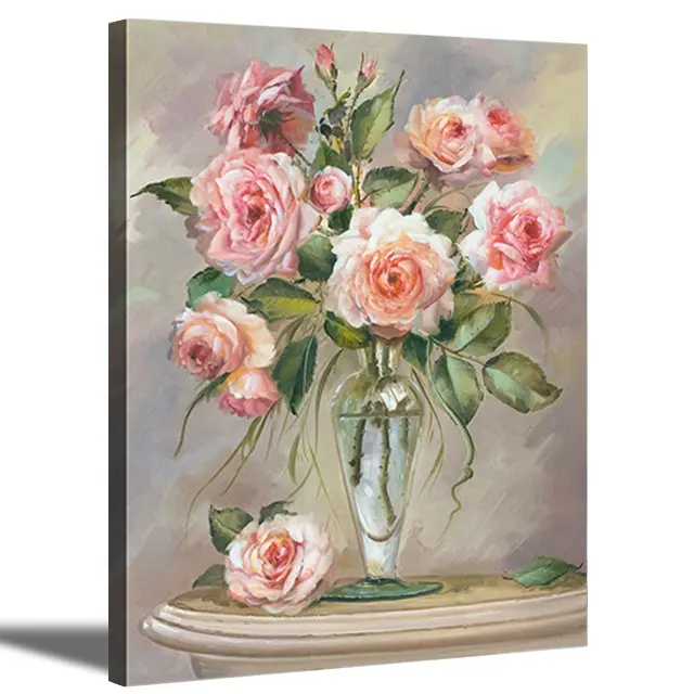 Red Flower Canvas Wall Art Floral Pictures Print Rose Paintings for Living Room