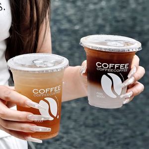 Custom LOGO Coffee <b>Plastic</b> <b>Cup</b> with Lids 20oz16oz12oz Clear Single Wall 90mm98mm Disposable PET <b>Cups</b> for Ice Bubble Tea - Product Image 1