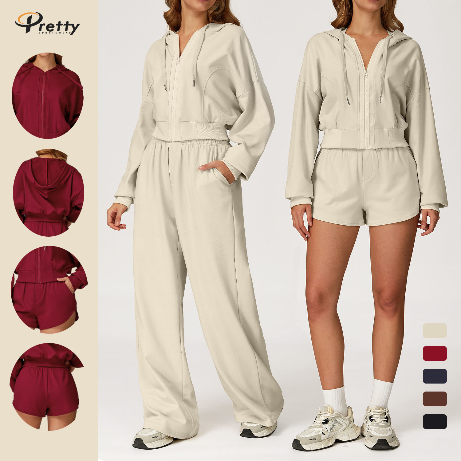 Women Leisure Outdoor Sports Sweater with Hoodie Sweatpants Set 2 Piece Suit Workout Wear Yoga Set Gym Fitness Sets for Women