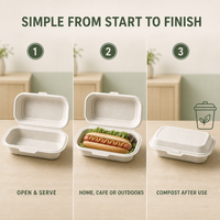 Contenitore per Hot Dog in Bagassa di Canna da Zucchero Compostabile ed Ecologico, Scatola Biodegradabile Usa e Getta per Cibo da Asporto