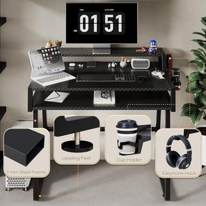 Scrivania da Gaming di Alta Qualità con Luci LED, Tavolo Ergonomico <span class=keywords><strong>per</strong></span> PC con Portabicchieri e Gancio <span class=keywords><strong>per</strong></span> Cuffie, <span class=keywords><strong>per</strong></span> Casa e Ufficio - Product Image 3