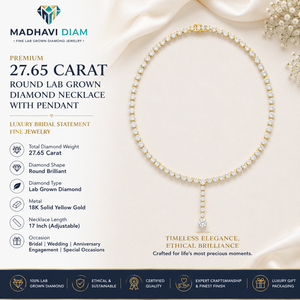 Premium 27.65 CT Yellow Gold Round Lab Grown Diamond <b>Necklace</b> in 18K Solid Gold, Luxury Bridal <b>Statement</b> Pendant Fine Jewelry - Product Image 1