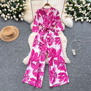 Combinaison imprimée tendance pour femme, coupe large, à bretelles, taille cintrée, idéale pour l'été - Product Image 5