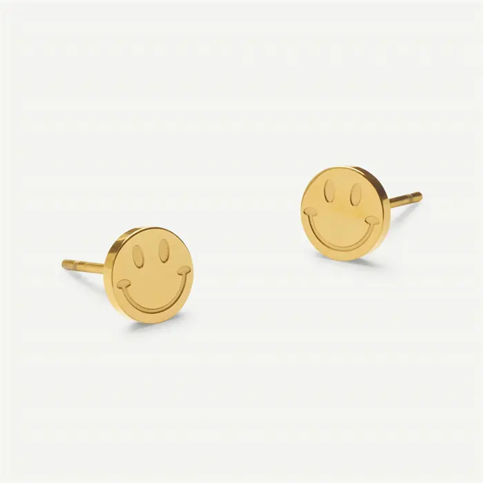 Dainty Smiley Gelukkig Gezicht Ronde Studs Oorbel Kwaliteit 18K Vergulde Rvs Oorbel Kleine Stud Vrouwen Sieraden