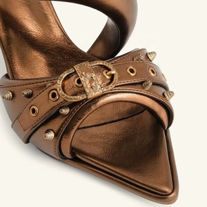Metal Rivets Women's Puffy Belt Buckles Sandals Low Heels Stiletto Dress <b>Mules</b> Party Pointy Toe on <b>Slippers</b> Shoes - Product Image 3