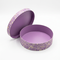 Boîte cadeau en carton personnalisée de luxe écologique ronde à motif de fleurs en dentelle violette avec finition UV pour bijoux et emballage de fleurs