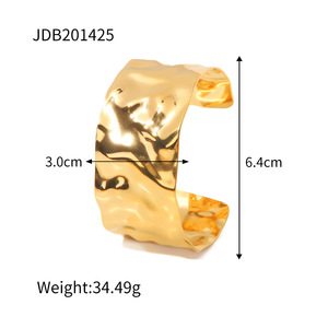 Brazaletes abiertos ondulados anchos, venta al por mayor, pulseras de acero inoxidable chapadas en oro de 18 quilates, brazaletes anchos irregulares para mujer - Product Image 6