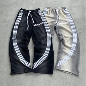 Custom OEM <b>Men</b> Vintage Acid Wash Sweatpants Side Stripe Baggy Wide Leg Joggers Y2K Streetwear Cotton Flared Track Pants - Product Image 3