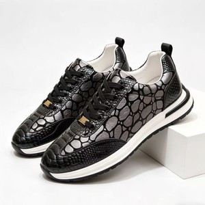Zapatos para Caminar con Diseño de Serpiente para Hombre, Zapatillas Casuales con Cordones Planos, Cuero Genuino, Bloques de Color, Calzado para Toda Temporada - Product Image 5