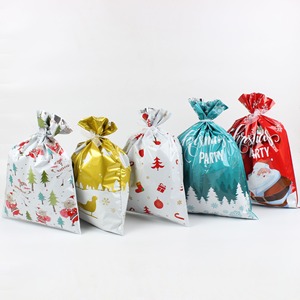 Waterproof Xmas <b>Plastic</b> Drawstring Gift Pouch Various Patterns Sizes for Christmas Candy Cookie Gift Packing - Product Image 4