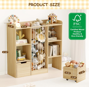 Libreria in Legno 4-in-1, Organizzatore Giocattoli in Pino Massiccio, Zoo di Peluche per Cameretta Bambini, Sala Giochi, Asilo Nido - Product Image 2