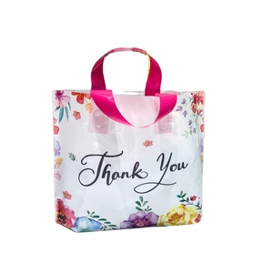 Thank You Bags for Business Floral Plastic Shopping Bags With Soft Loop Handle Thank You Shopping Bags