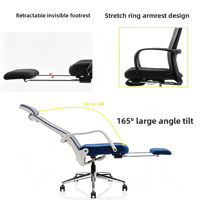 Chaise de bureau ergonomique pivotante en maille avec réglage progressif 90-165 cm, support lombaire et appui-tête de 35 cm pour usage domestique